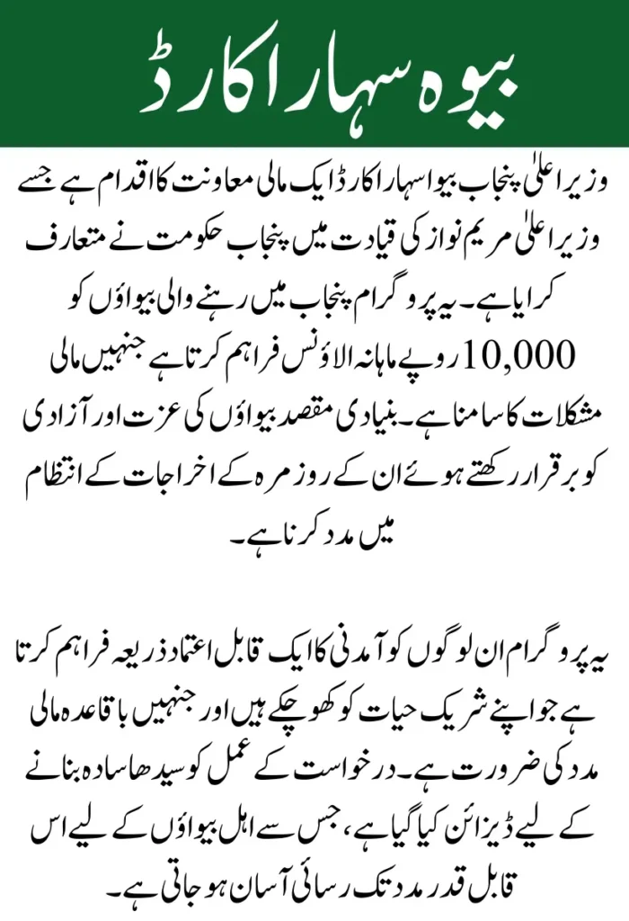 CM Punjab Bewa Sahara Card